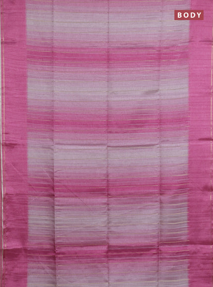Semi tussar saree multi colour and pink shade with allover silver & zari weaves pattern and simple zari woven border