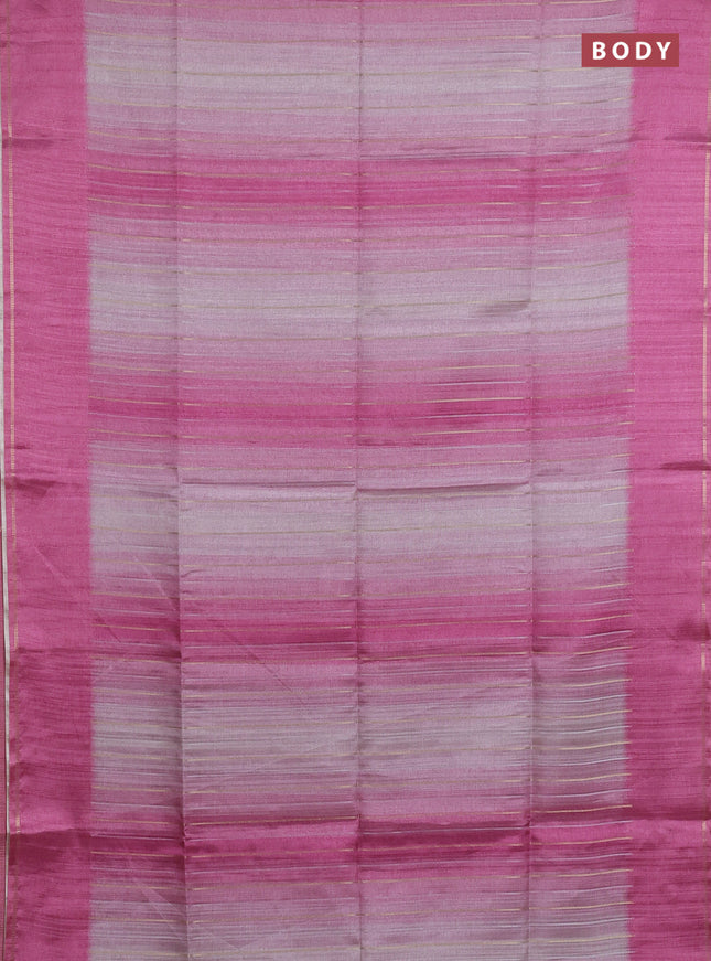 Semi tussar saree multi colour and pink shade with allover silver & zari weaves pattern and simple zari woven border