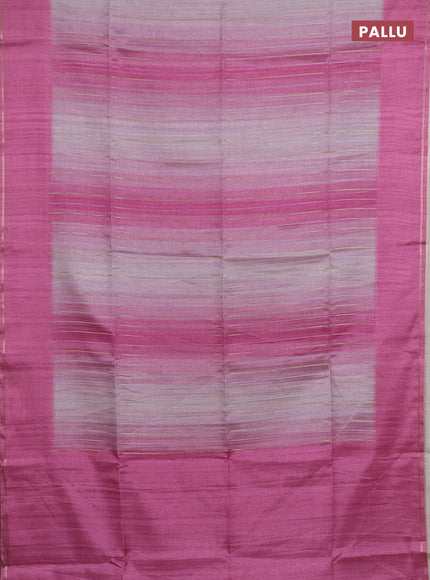 Semi tussar saree multi colour and pink shade with allover silver & zari weaves pattern and simple zari woven border