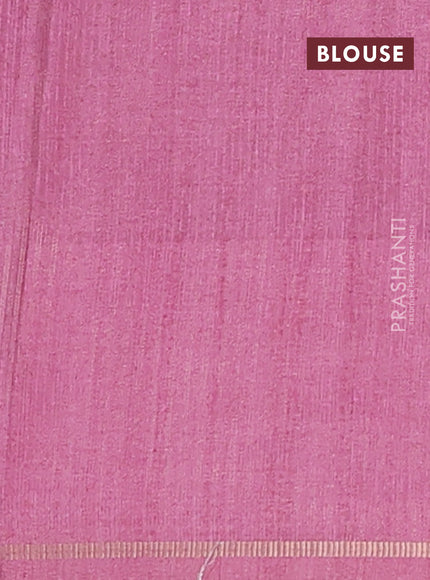 Semi tussar saree multi colour and pink shade with allover silver & zari weaves pattern and simple zari woven border