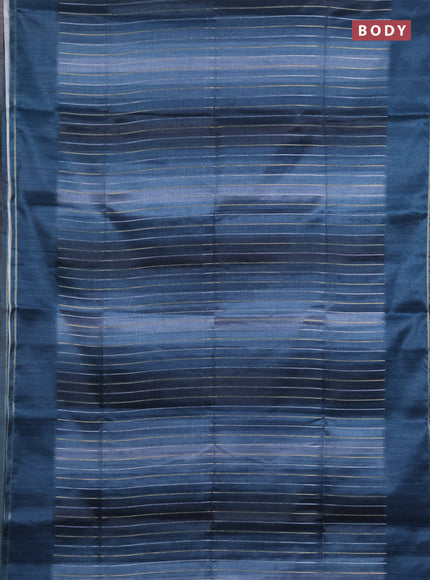 Semi tussar saree multi colour and peacock blue with allover silver & zari weaves pattern and simple zari woven border