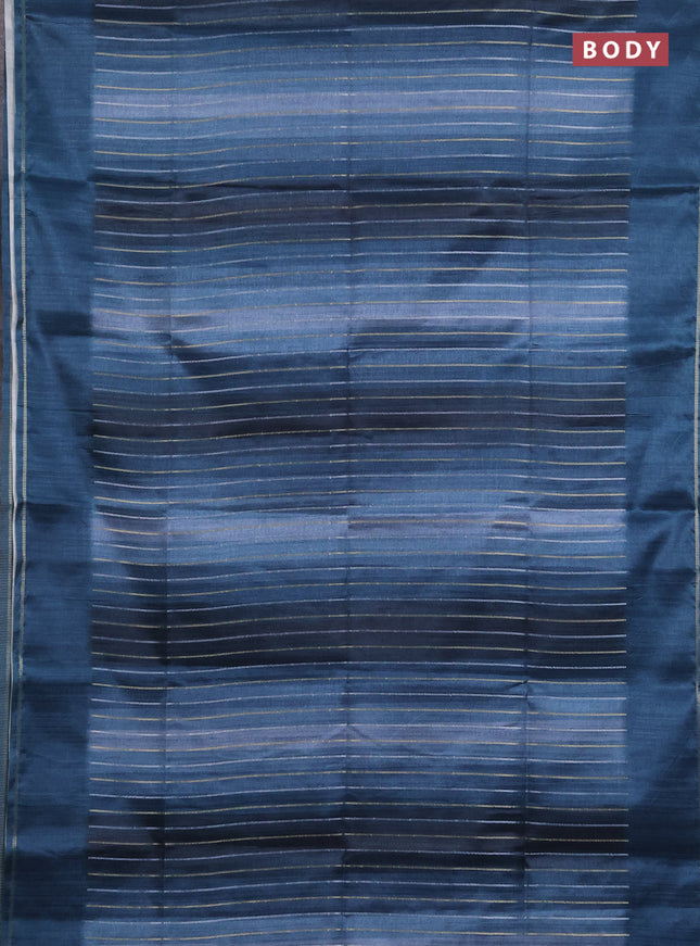 Semi tussar saree multi colour and peacock blue with allover silver & zari weaves pattern and simple zari woven border