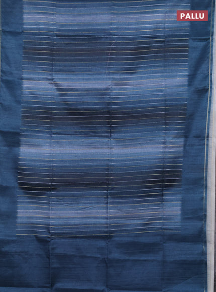 Semi tussar saree multi colour and peacock blue with allover silver & zari weaves pattern and simple zari woven border