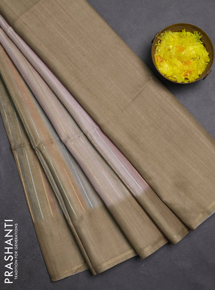 Semi tussar saree multi colour and elaichi green with allover silver & zari weaves pattern and simple zari woven border