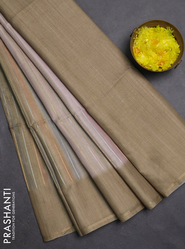 Semi tussar saree multi colour and elaichi green with allover silver & zari weaves pattern and simple zari woven border