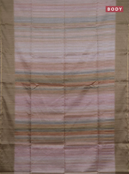 Semi tussar saree multi colour and elaichi green with allover silver & zari weaves pattern and simple zari woven border