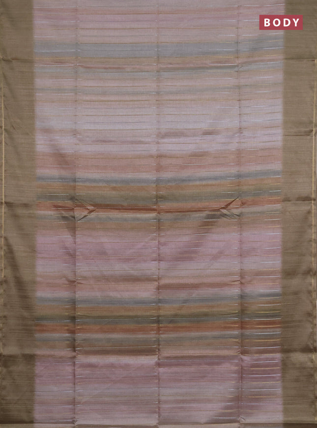 Semi tussar saree multi colour and elaichi green with allover silver & zari weaves pattern and simple zari woven border