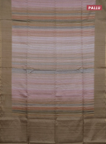 Semi tussar saree multi colour and elaichi green with allover silver & zari weaves pattern and simple zari woven border