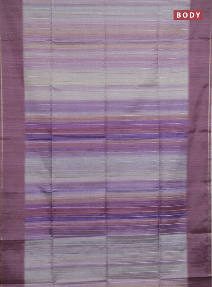 Semi tussar saree multi colour and pastel purple with allover silver & zari weaves pattern and simple zari woven border