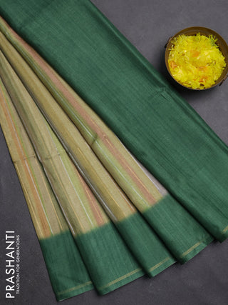 Semi tussar saree multi colour and green with allover silver & zari weaves pattern and simple zari woven border