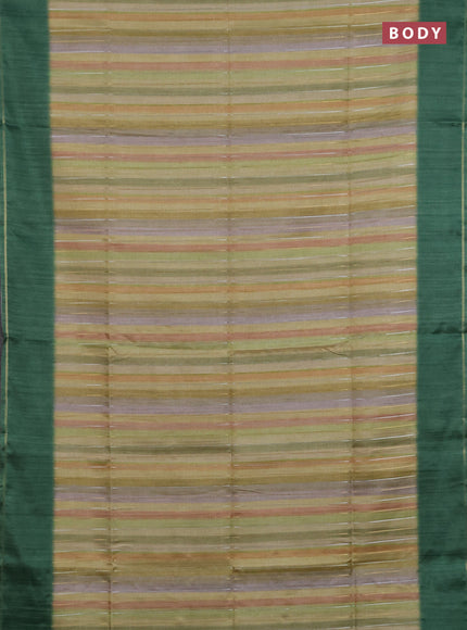 Semi tussar saree multi colour and green with allover silver & zari weaves pattern and simple zari woven border