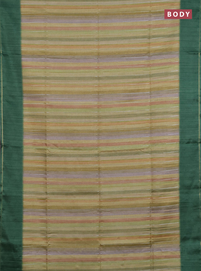 Semi tussar saree multi colour and green with allover silver & zari weaves pattern and simple zari woven border