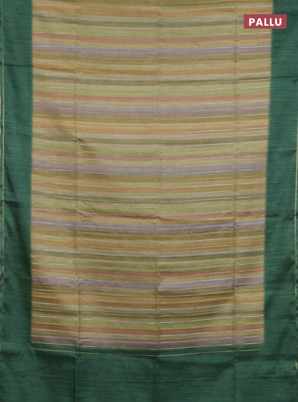 Semi tussar saree multi colour and green with allover silver & zari weaves pattern and simple zari woven border