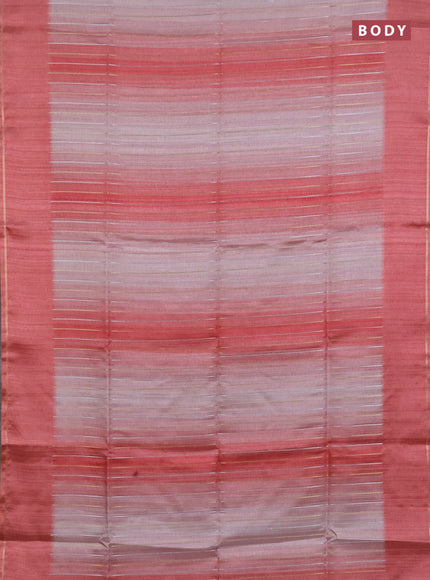 Semi tussar saree multi colour and dark peach pink with allover silver & zari weaves pattern and simple zari woven border