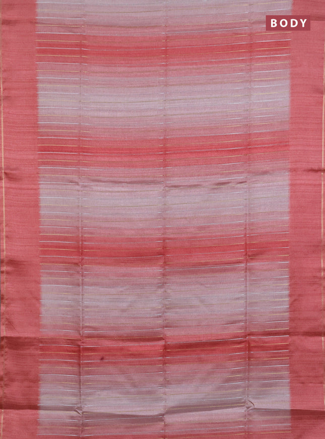 Semi tussar saree multi colour and dark peach pink with allover silver & zari weaves pattern and simple zari woven border