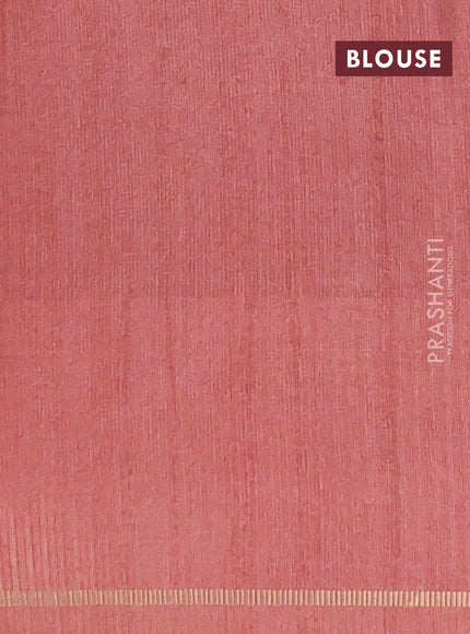 Semi tussar saree multi colour and dark peach pink with allover silver & zari weaves pattern and simple zari woven border