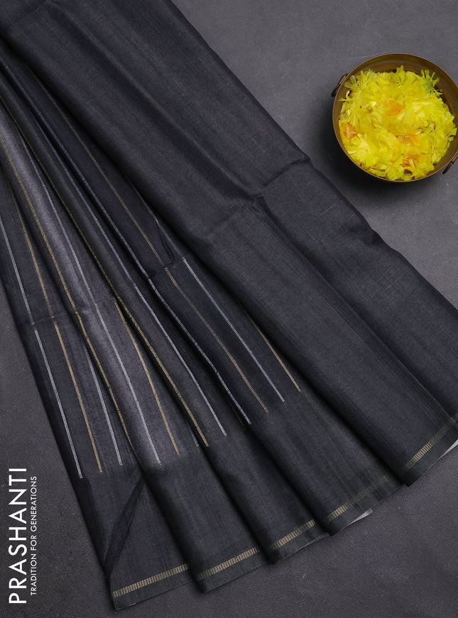 Semi tussar saree multi colour and elephant grey with allover silver & zari weaves pattern and simple zari woven border