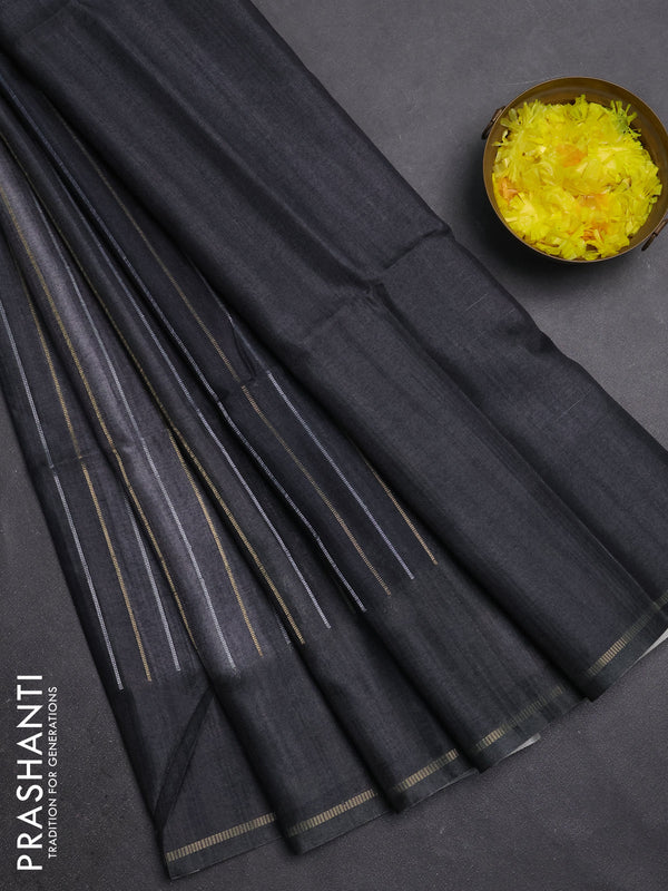 Semi tussar saree multi colour and elephant grey with allover silver & zari weaves pattern and simple zari woven border