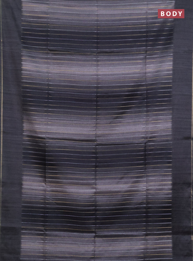 Semi tussar saree multi colour and elephant grey with allover silver & zari weaves pattern and simple zari woven border