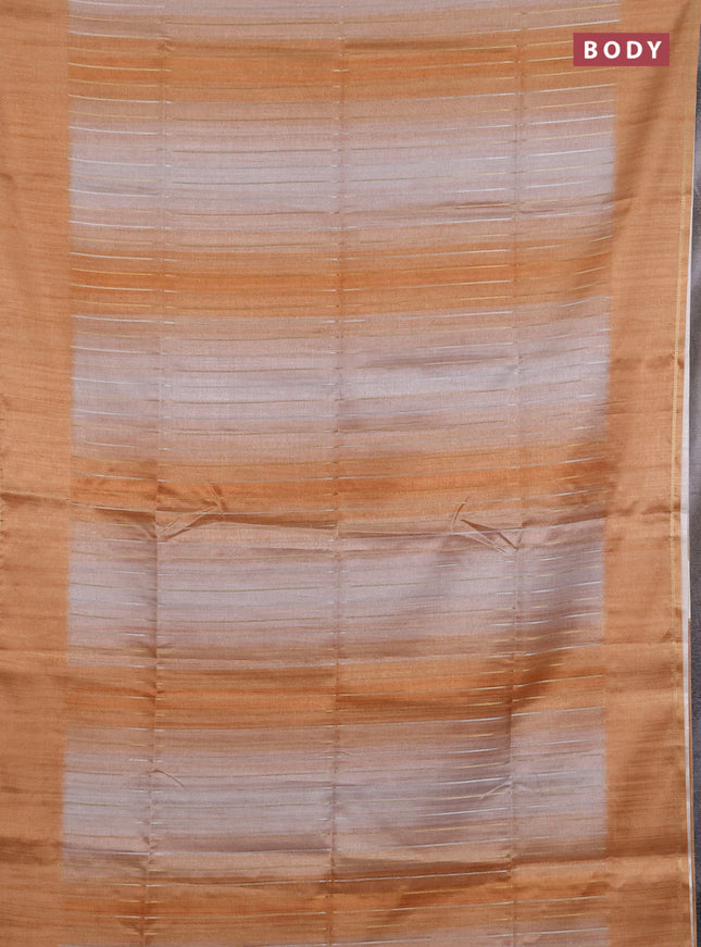 Semi tussar saree multi colour and sandal with allover silver & zari weaves pattern and simple zari woven border