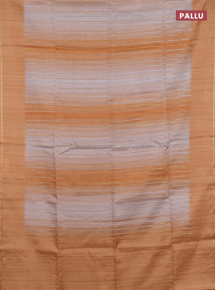 Semi tussar saree multi colour and sandal with allover silver & zari weaves pattern and simple zari woven border