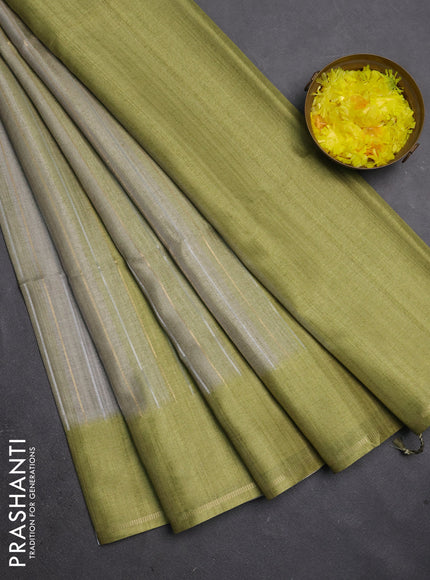 Semi tussar saree multi colour and light green with allover silver & zari weaves pattern and simple zari woven border
