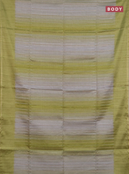 Semi tussar saree multi colour and light green with allover silver & zari weaves pattern and simple zari woven border