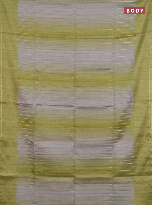 Semi tussar saree multi colour and light green with allover silver & zari weaves pattern and simple zari woven border