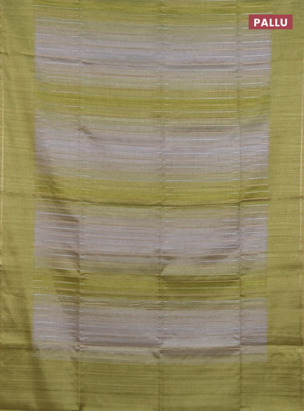 Semi tussar saree multi colour and light green with allover silver & zari weaves pattern and simple zari woven border
