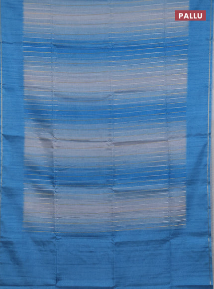 Semi tussar saree multi colour and blue with allover silver & zari weaves pattern and simple zari woven border