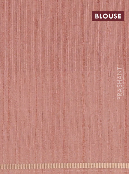 Semi tussar saree multi colour and pastel peach with allover silver & zari weaves pattern and simple zari woven border