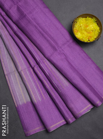 Semi tussar saree multi colour and lavender shade with allover silver & zari weaves pattern and simple zari woven border