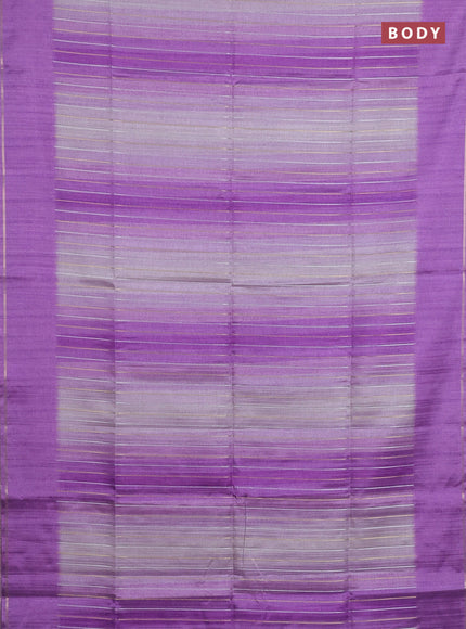 Semi tussar saree multi colour and lavender shade with allover silver & zari weaves pattern and simple zari woven border