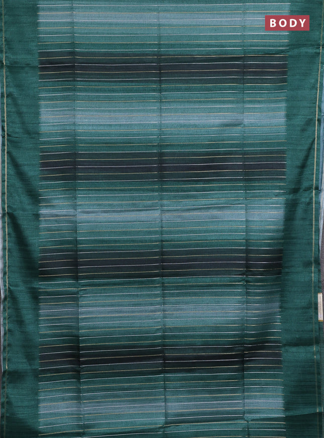 Semi tussar saree multi colour and green with allover silver & zari weaves pattern and simple zari woven border