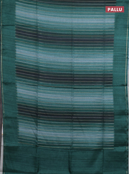 Semi tussar saree multi colour and green with allover silver & zari weaves pattern and simple zari woven border
