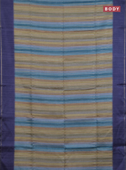 Semi tussar saree multi colour and bluish grey with allover silver & zari weaves pattern and simple zari woven border