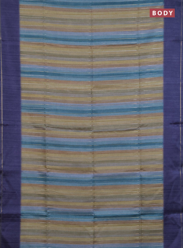 Semi tussar saree multi colour and bluish grey with allover silver & zari weaves pattern and simple zari woven border