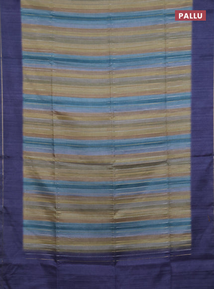 Semi tussar saree multi colour and bluish grey with allover silver & zari weaves pattern and simple zari woven border