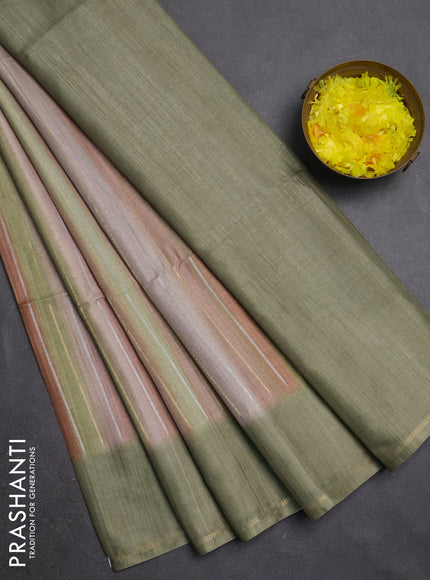 Semi tussar saree multi colour and pastel green with allover silver & zari weaves pattern and simple zari woven border