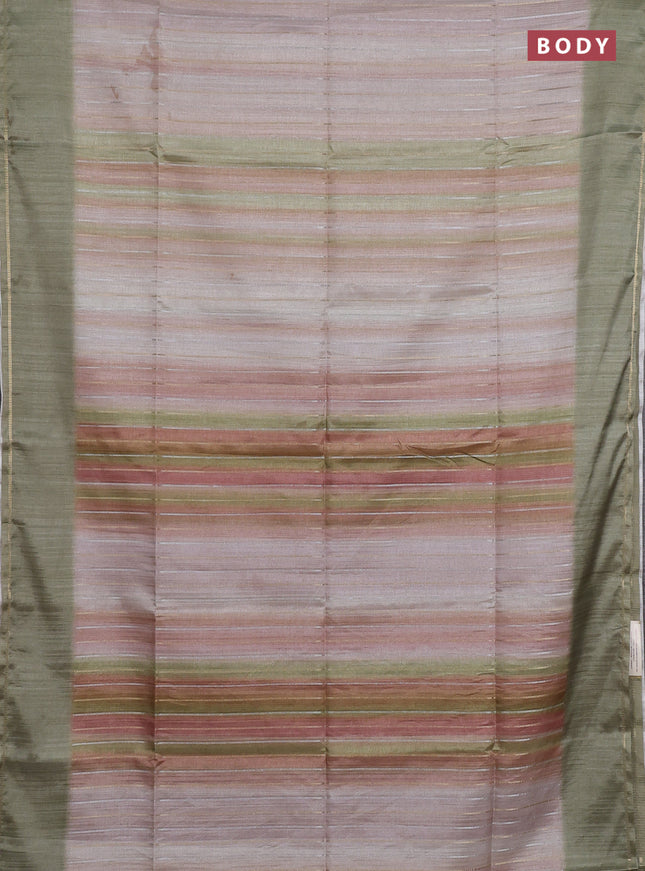 Semi tussar saree multi colour and pastel green with allover silver & zari weaves pattern and simple zari woven border
