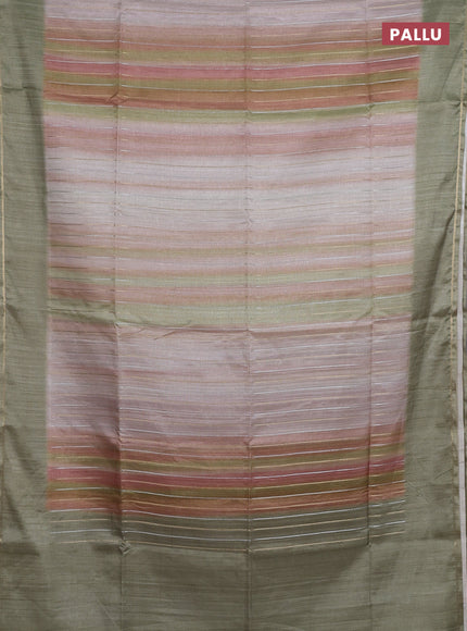 Semi tussar saree multi colour and pastel green with allover silver & zari weaves pattern and simple zari woven border