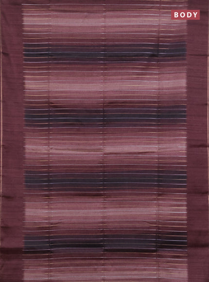 Semi tussar saree multi colour and coffee brown with allover silver & zari weaves pattern and simple zari woven border
