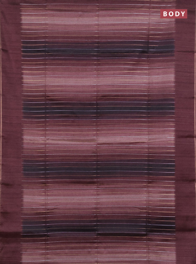 Semi tussar saree multi colour and coffee brown with allover silver & zari weaves pattern and simple zari woven border