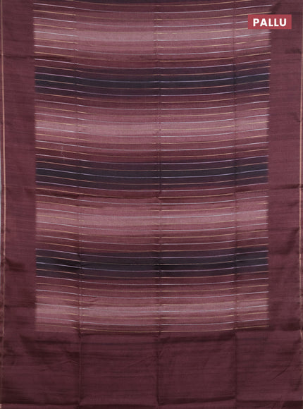 Semi tussar saree multi colour and coffee brown with allover silver & zari weaves pattern and simple zari woven border