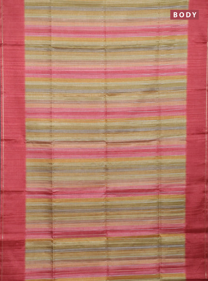 Semi tussar saree multi colour and dark peach with allover silver & zari weaves pattern and simple zari woven border