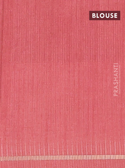 Semi tussar saree multi colour and dark peach with allover silver & zari weaves pattern and simple zari woven border