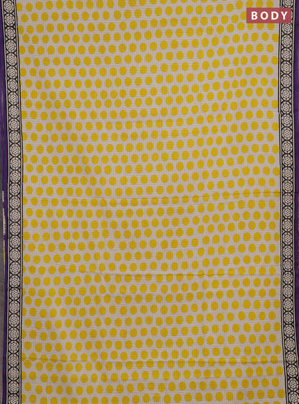 Jaipur cotton partly saree beige yellow and purple with allover polka dot prints and printed border