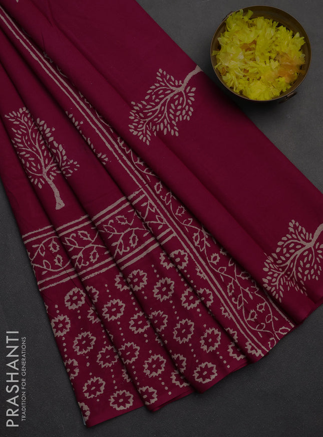 Jaipur cotton saree maroon with butta prints and long printed border