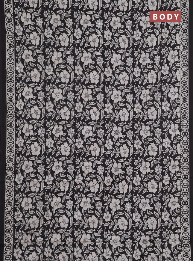 Jaipur cotton saree black with allover kalamkari prints and printed border