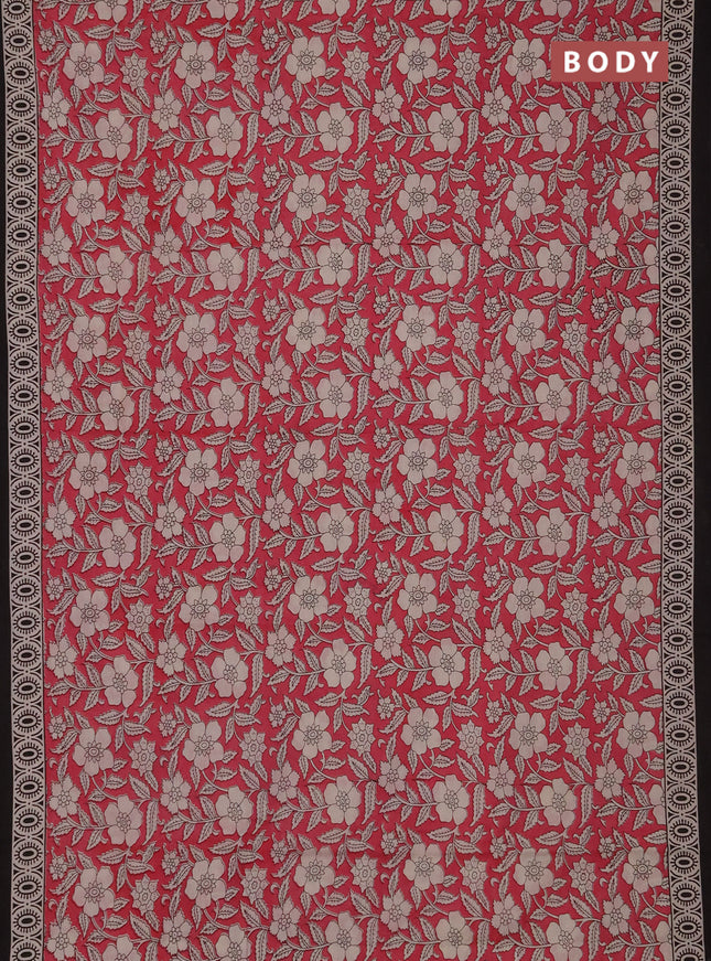 Jaipur cotton saree pink and black with allover kalamkari prints and printed border